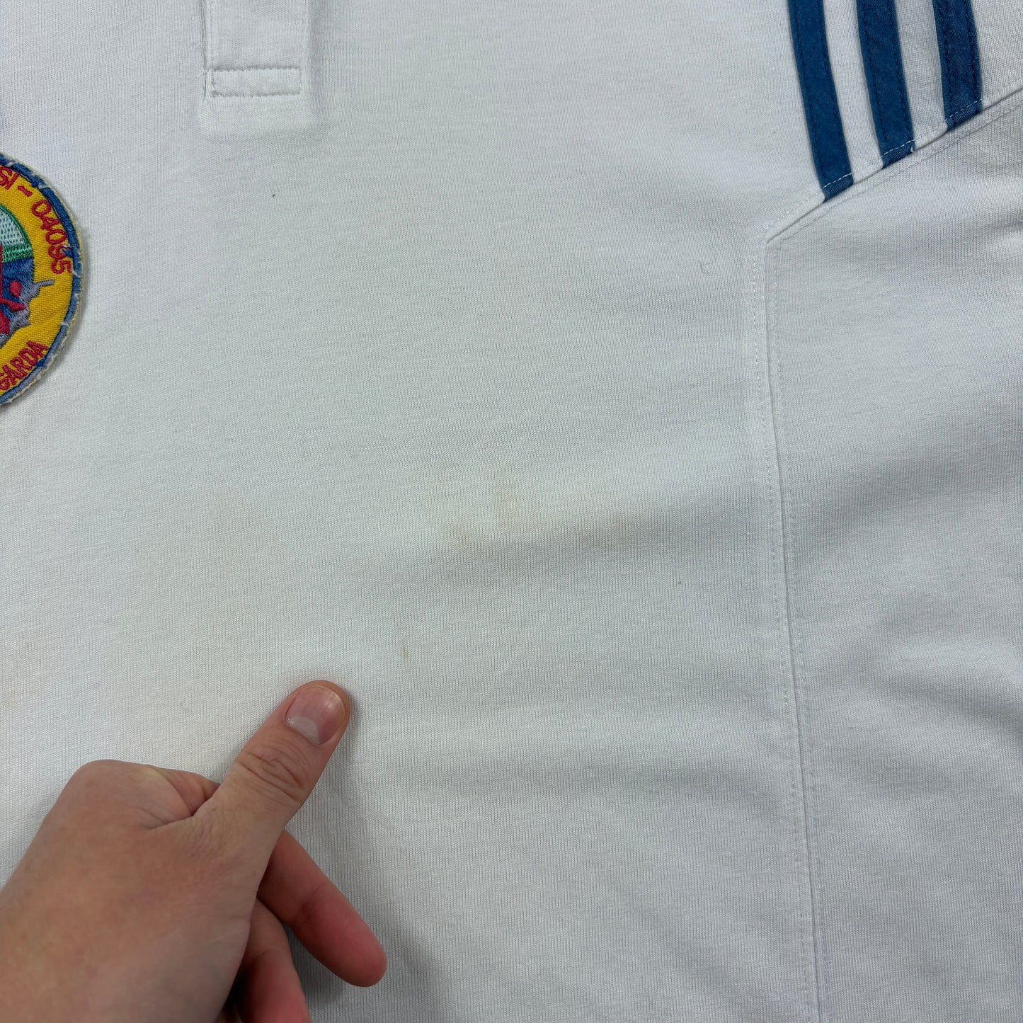 Vintage Adidas White Blue Polo T-Shirt - M
