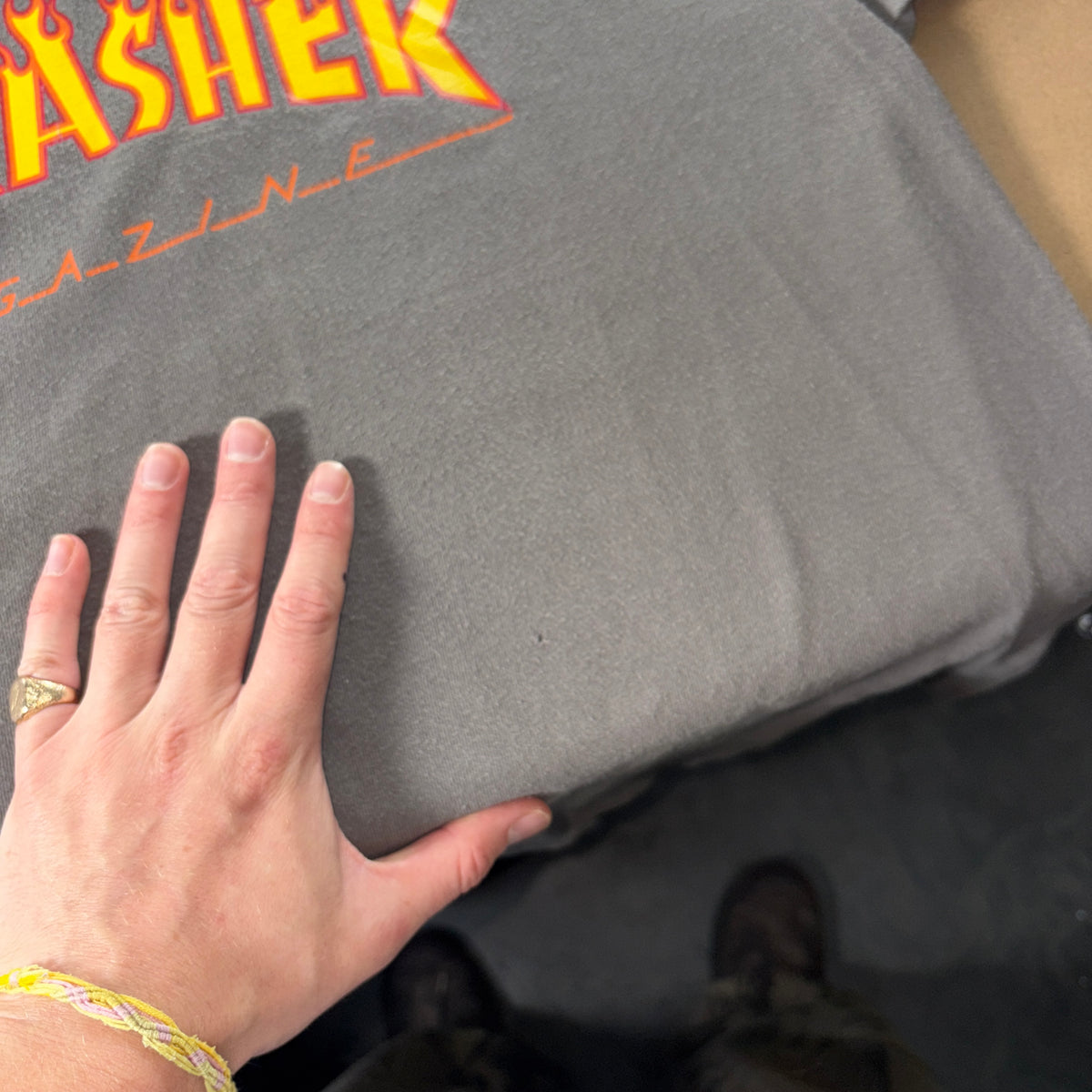 Thrasher Grey Flames Skate Graphic T Shirt - S