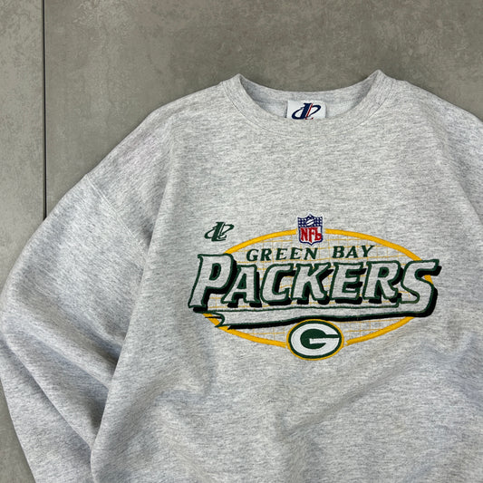 Vintage 90s NFL Green Bay Packers Embroidered Grey Boxy Sweatshirt - M