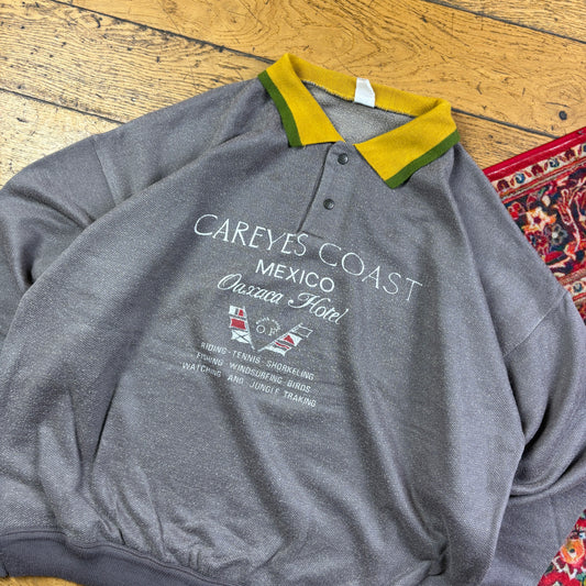 Vintage 90s Grey Graphic Rugby Sweatshirt - XL