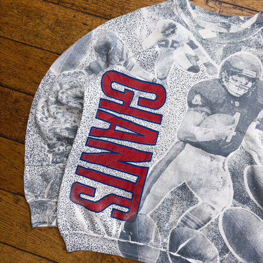 Vintage 90s NFL NY Giants Grey White All Over Graphic Sweatshirt - L
