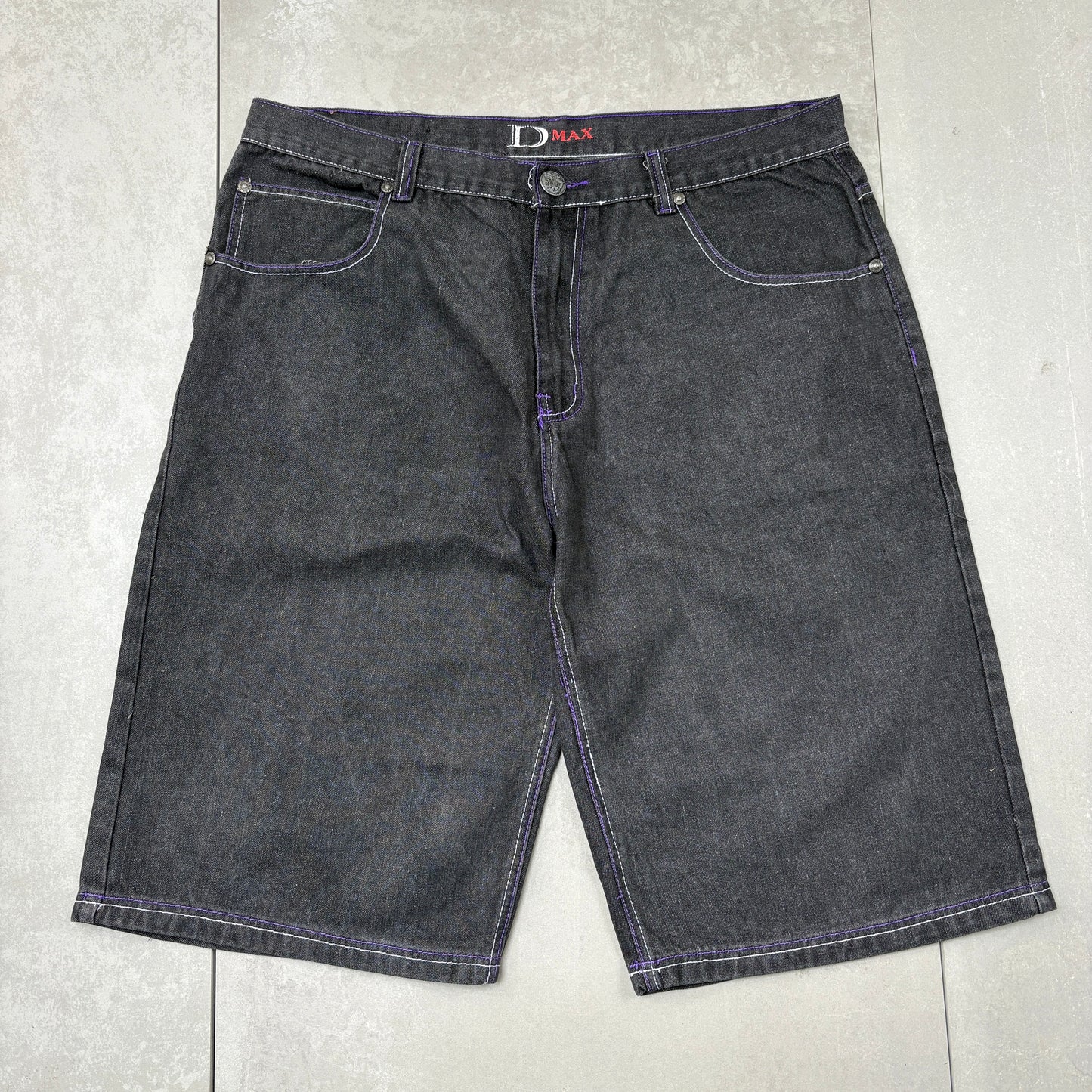 Vintage Embroidered Hip Hop Black Baggy Shorts Jorts - 42