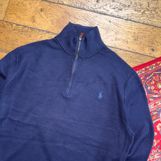 Vintage Ralph Lauren Navy Quarter Zip Knit Jumper - L