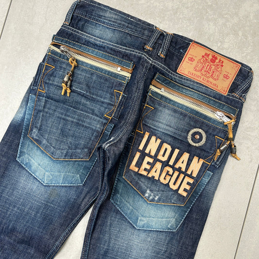 Vintage Embroidered Hip Hop Straight Blue Jeans - 32