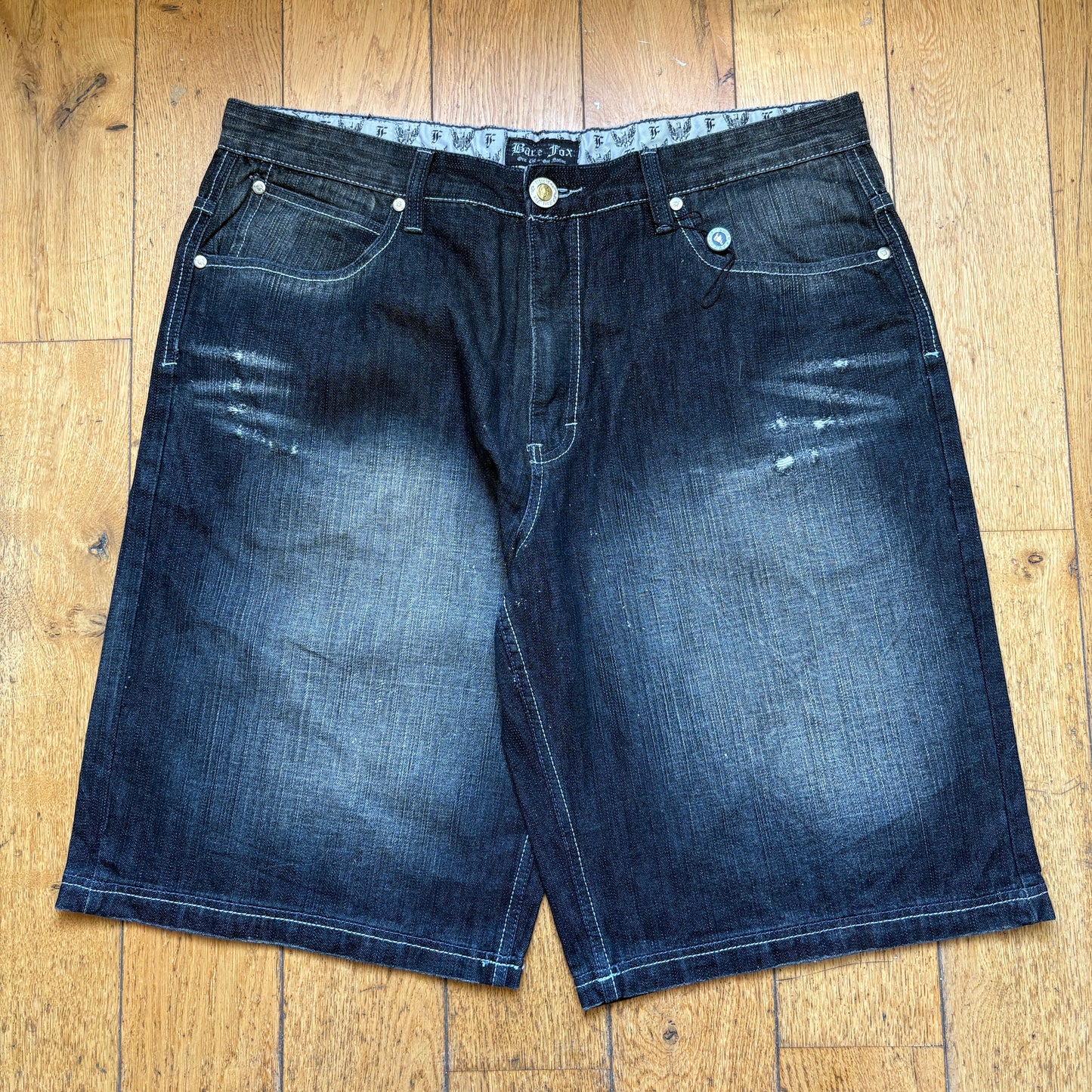 Vintage Embroidered Hip Hop Black Baggy Shorts Jorts - 42