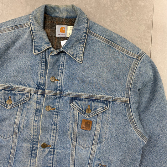 Vintage Carhartt Blue Denim Detroit Trucker Workwear Jacket - M