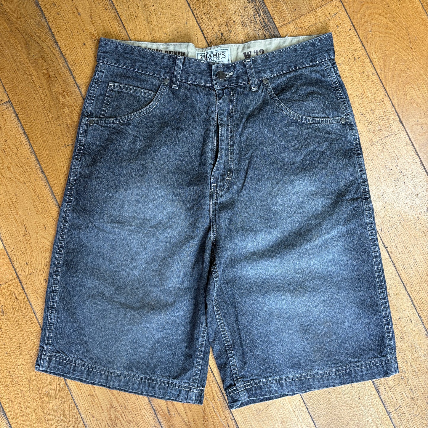 Vintage Embroidered Hip Hop Black Grey Baggy Shorts Jorts - 34