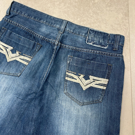 Vintage Helix Embroidered Hip Hop Blue Baggy Shorts Jorts - 36