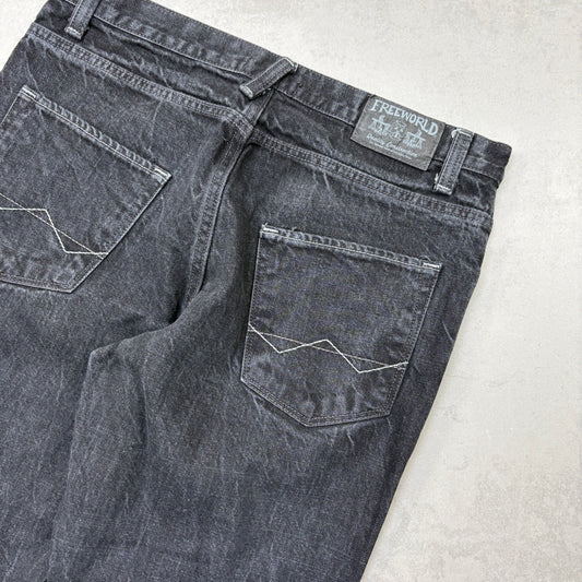 Vintage Embroidered Hip Hop Straight Black Jeans - 36