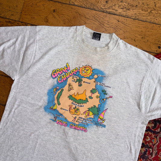 Vintage 90s Gran Canaria Grey Single Stitch Graphic T-Shirt - L
