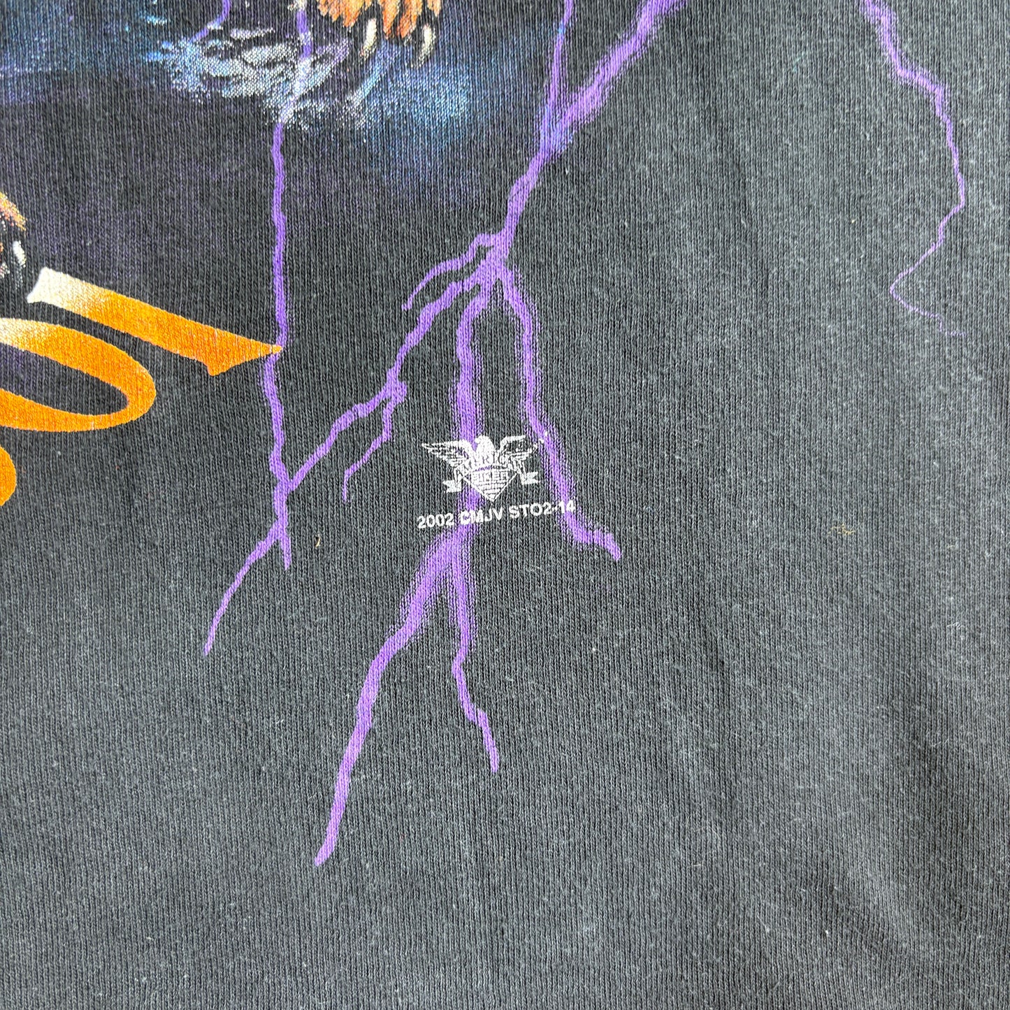 Vintage 2002 Motorbike Wolf Lightning Graphic Black T-Shirt - M