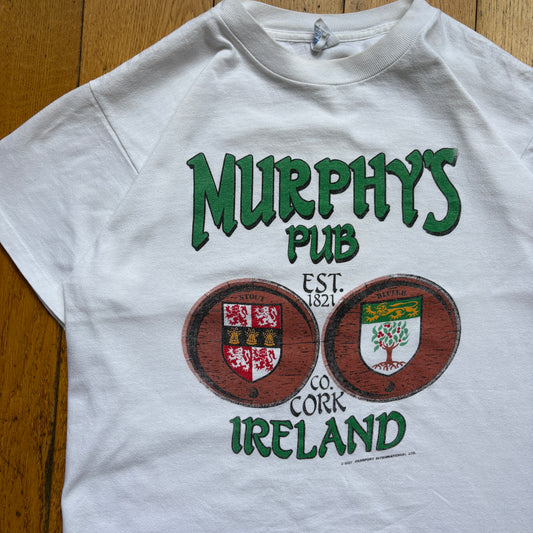 Vintage 1987 Murphys Irish Bar Single Stitch White Graphic T-Shirt - S