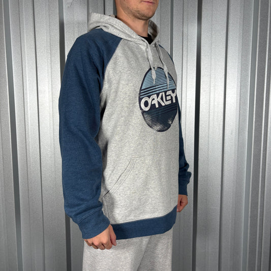 Oakley Grey Blue Colour Block Hoodie Sweatshirt - XL