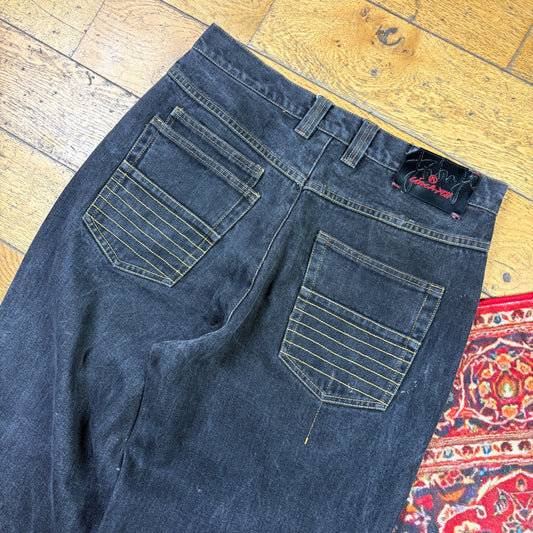 Vintage FUBU Black Embroidered Y2K Hip Hop Baggy Jeans - 34