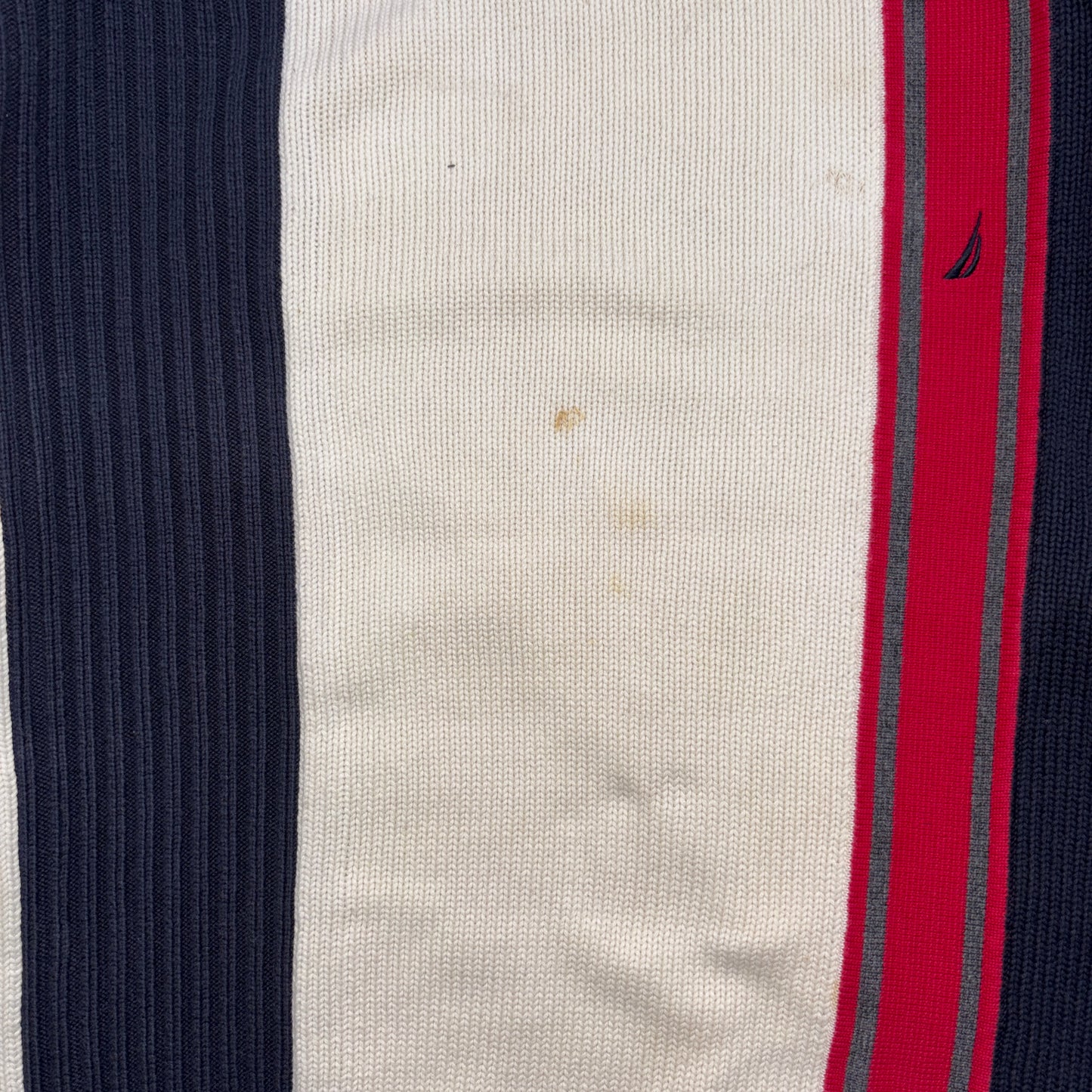 Vintage Nautica Cream Navy Stripe Embroidered Knit Jumper - XL