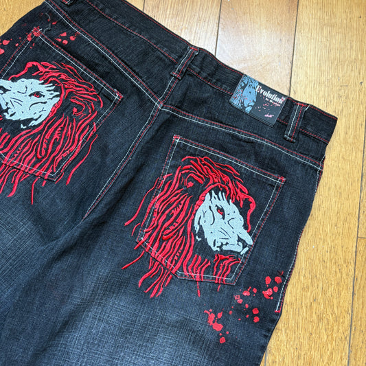 Vintage Embroidered Black Lion Hip Hop Baggy Shorts Jorts - 40