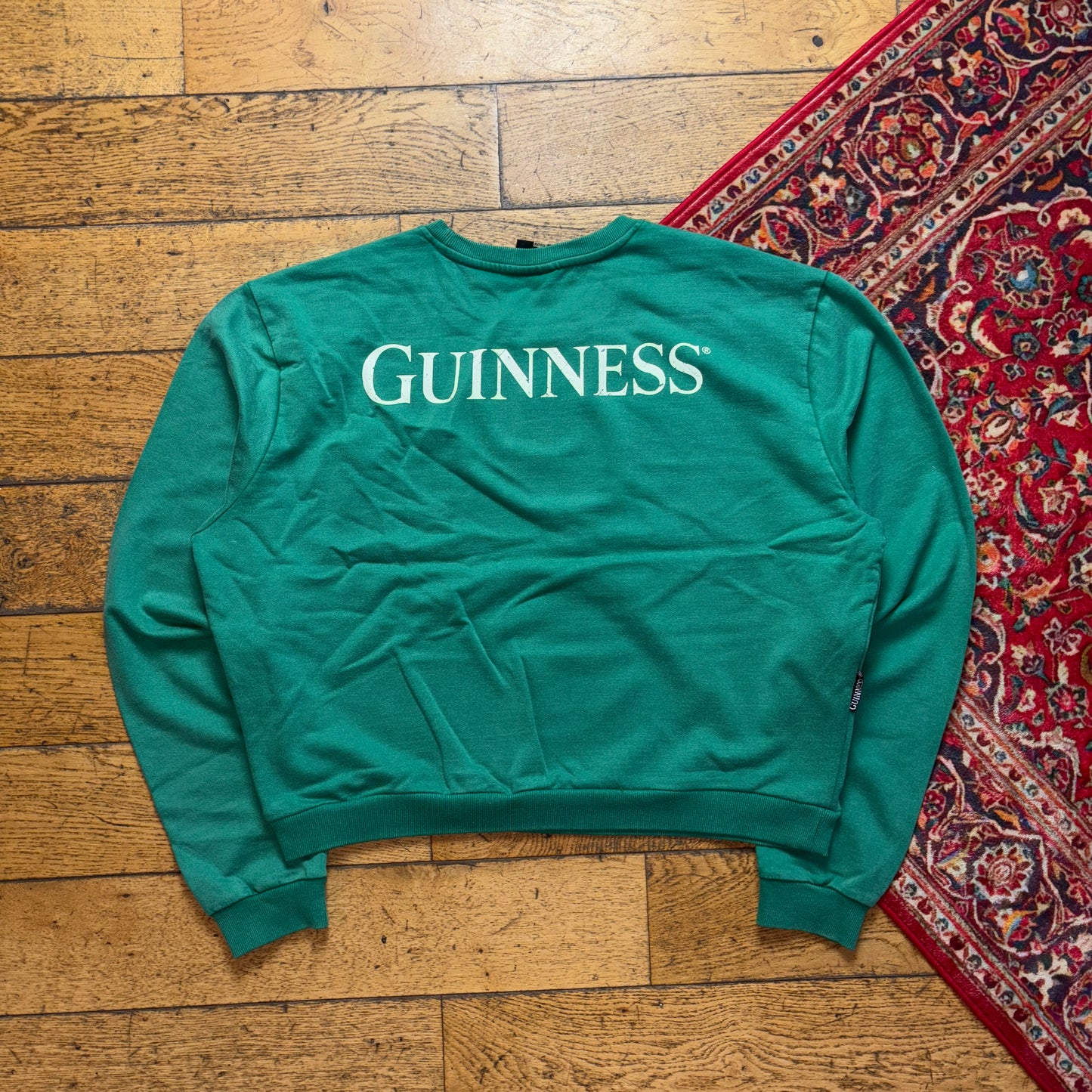 Vintage Guinness Green Boxy Cropped Womens Sweatshirt - XL