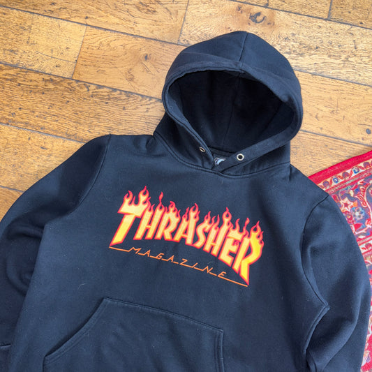 Vintage Thrasher Black Skate Flames Hoodie Sweatshirt - M