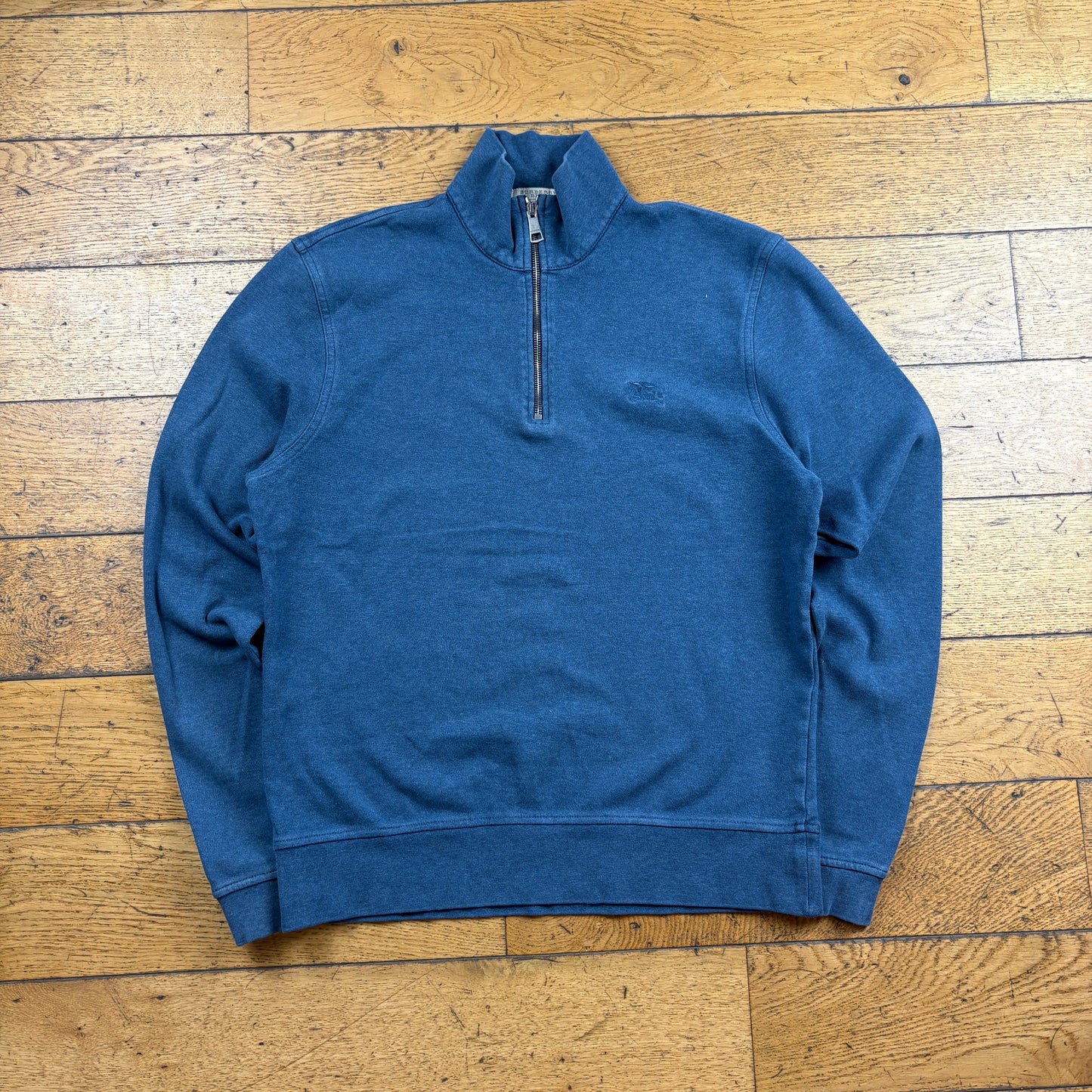 Vintage Burberry Blue Quarter Zip Embroidered Sweatshirt - S