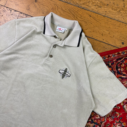 Vintage Oneill Cream Corduroy Embroidered Surfwear Polo Shirt - M