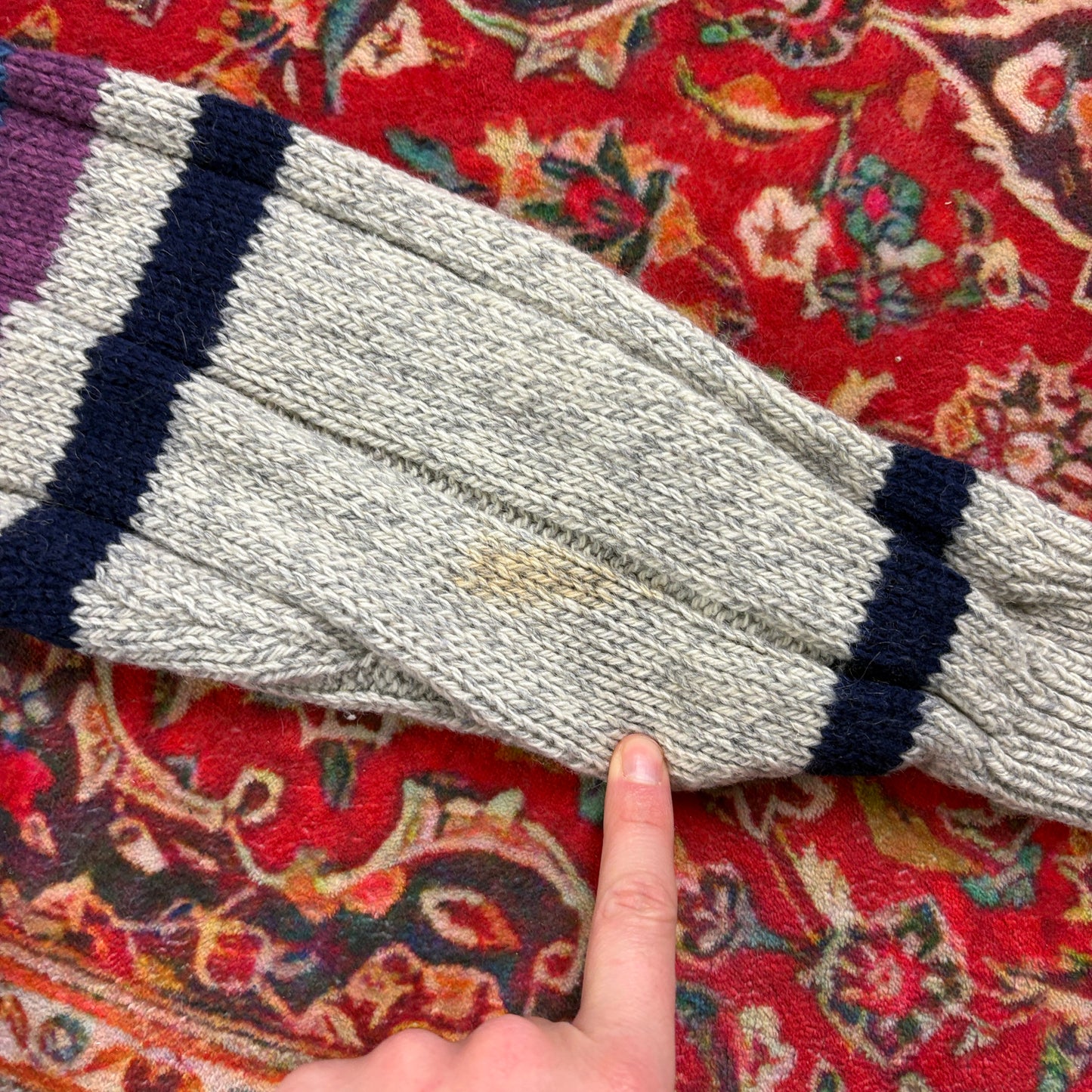 Vintage Woolrich Grey Stripe Wool Chunky Knit Jumper - S