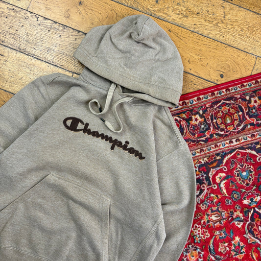 Vintage Champion Brown Hoodie Embroidered Sweatshirt - L