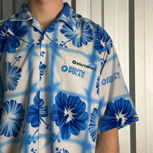 Southpole Hip Hop Hawaiian Blue Y2k 00s Embroidered Short Sleeve Shirt - L