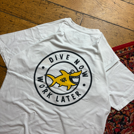 Vintage Diving Surfwear White Graphic T-Shirt - M