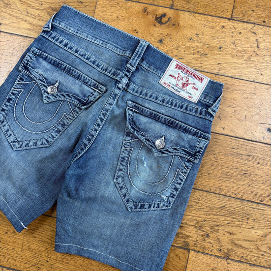 Vintage True Religion Blue Embroidered Y2K Shorts Jorts - 30