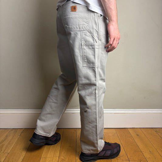 Vintage Carhartt Cream Light Brown Workwear Carpenter Baggy Trousers - 33R