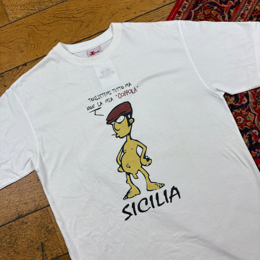 Vintage Funny Rude White Graphic T-Shirt - S