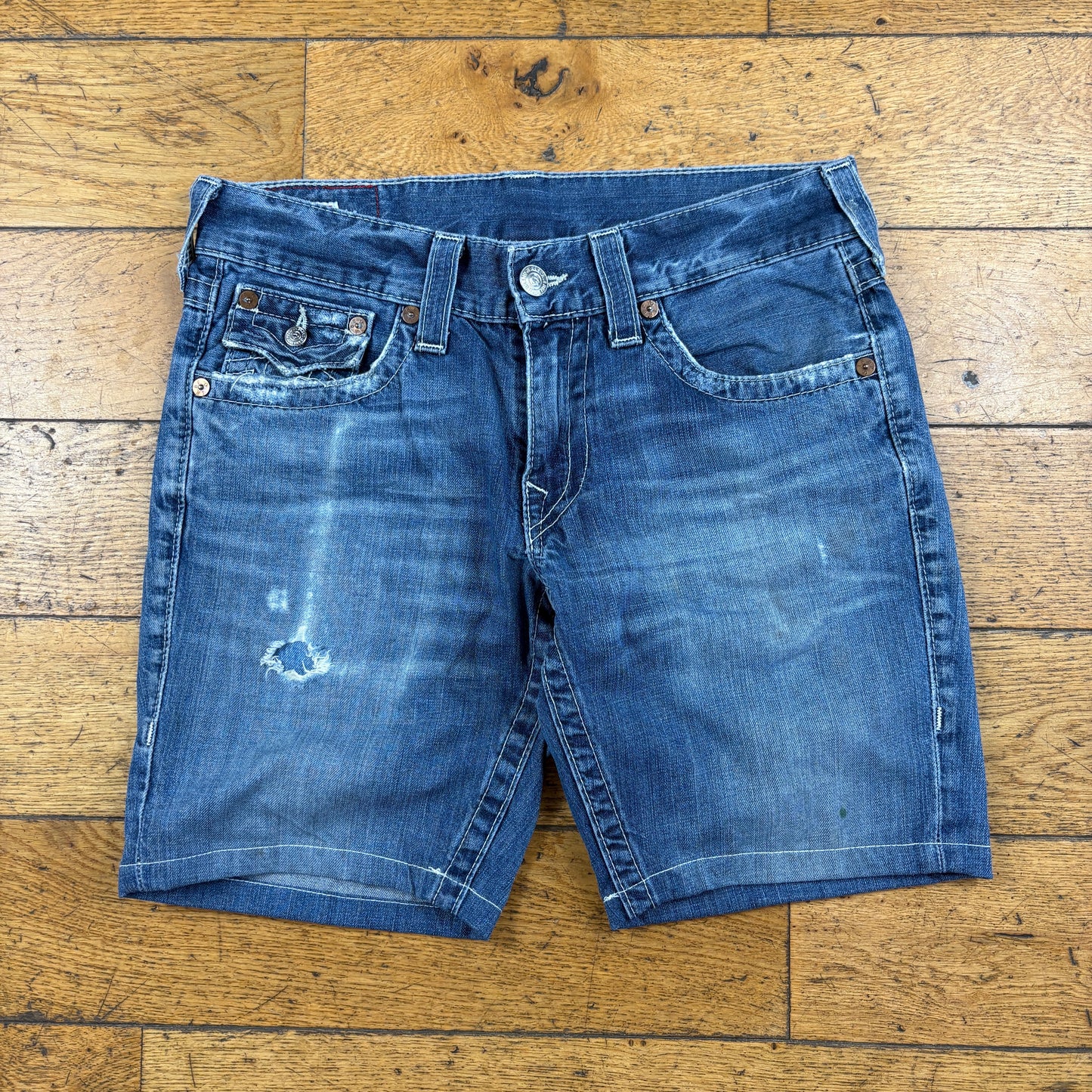 Vintage True Religion Blue Embroidered Y2K Shorts Jorts - 33