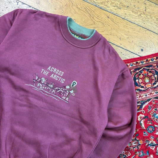 Vintage 90s Arctic Burgundy Embroidered Sweatshirt - L