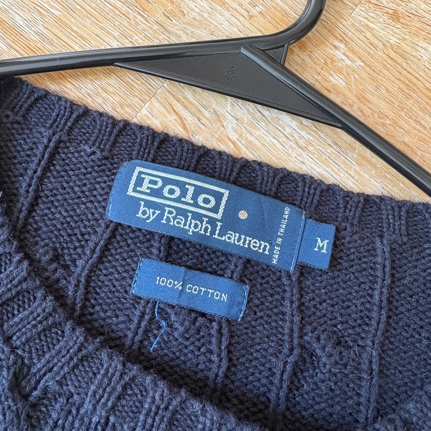 Vintage Ralph Lauren Black Crewneck Cable Chunky Knit Jumper - M