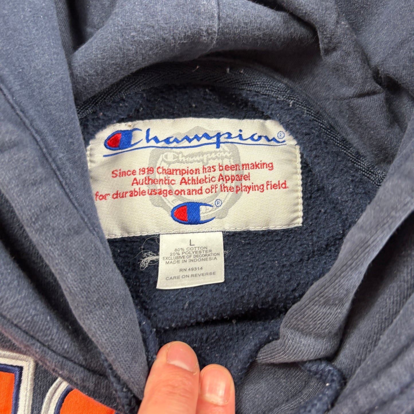 Vintage Champion US Coast Guard Navy Embroidered Hoodie Sweatshirt - L
