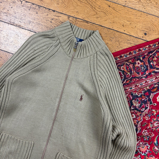 Vintage Ralph Lauren Brown Chunky Knit Zip Jumper - S