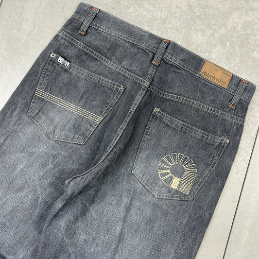 Vintage Akademiks Embroidered Hip Hop Baggy Grey Jeans - 32