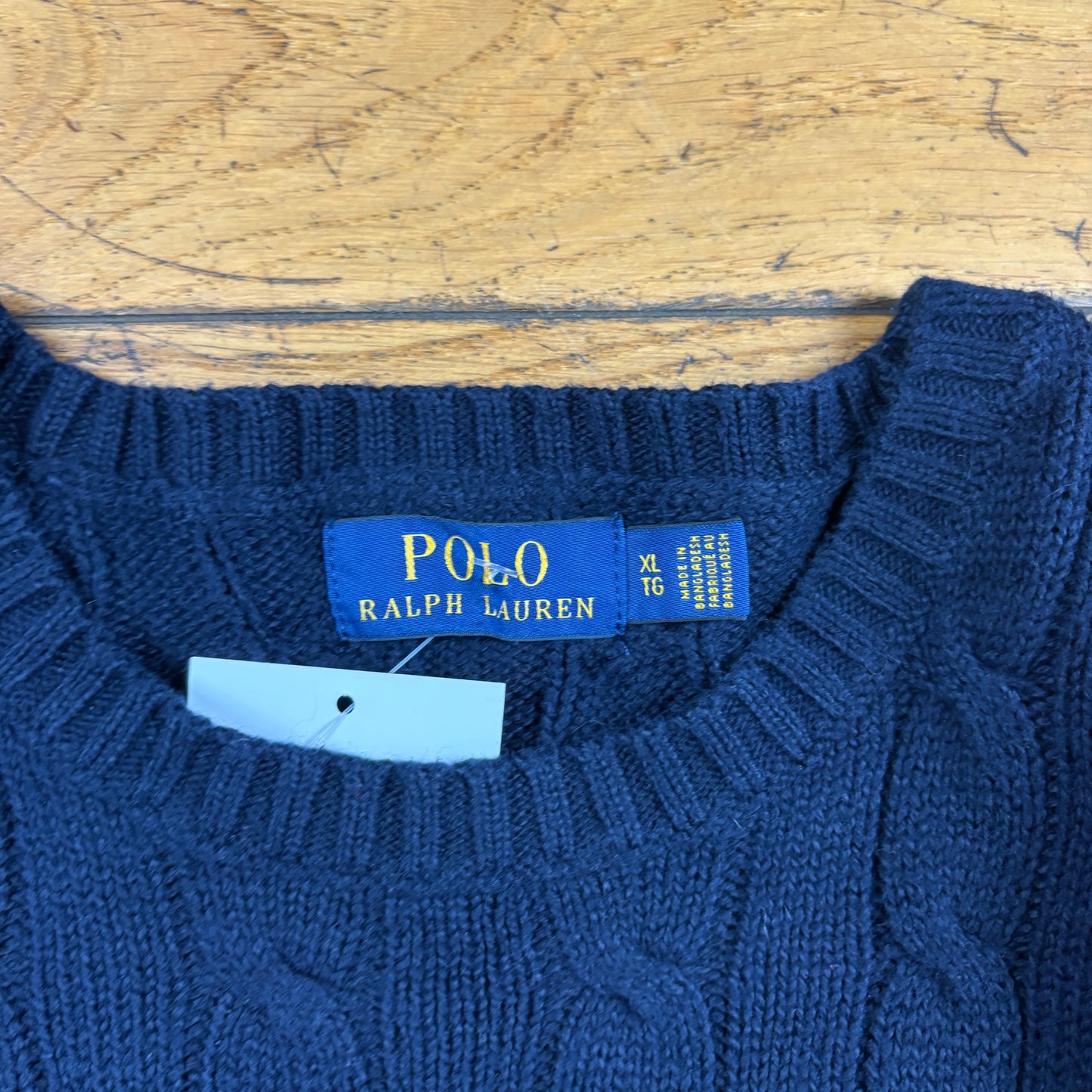 Vintage Ralph Lauren Navy Blue Cable Knit Jumper - XL