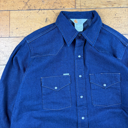 Vintage Carhartt Denim Western Workwear Blue Shirt - XL