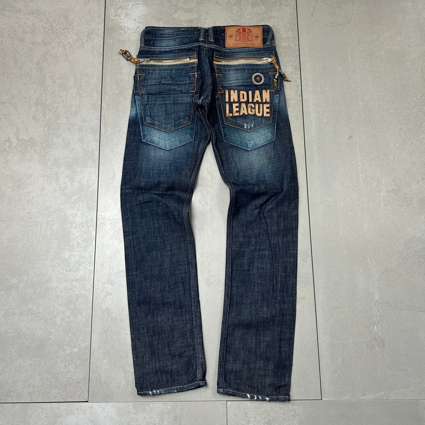 Vintage Embroidered Hip Hop Straight Blue Jeans - 32