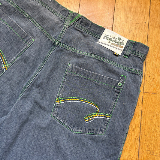 Vintage Embroidered Blue Hip Hop Baggy Shorts Jorts - 44