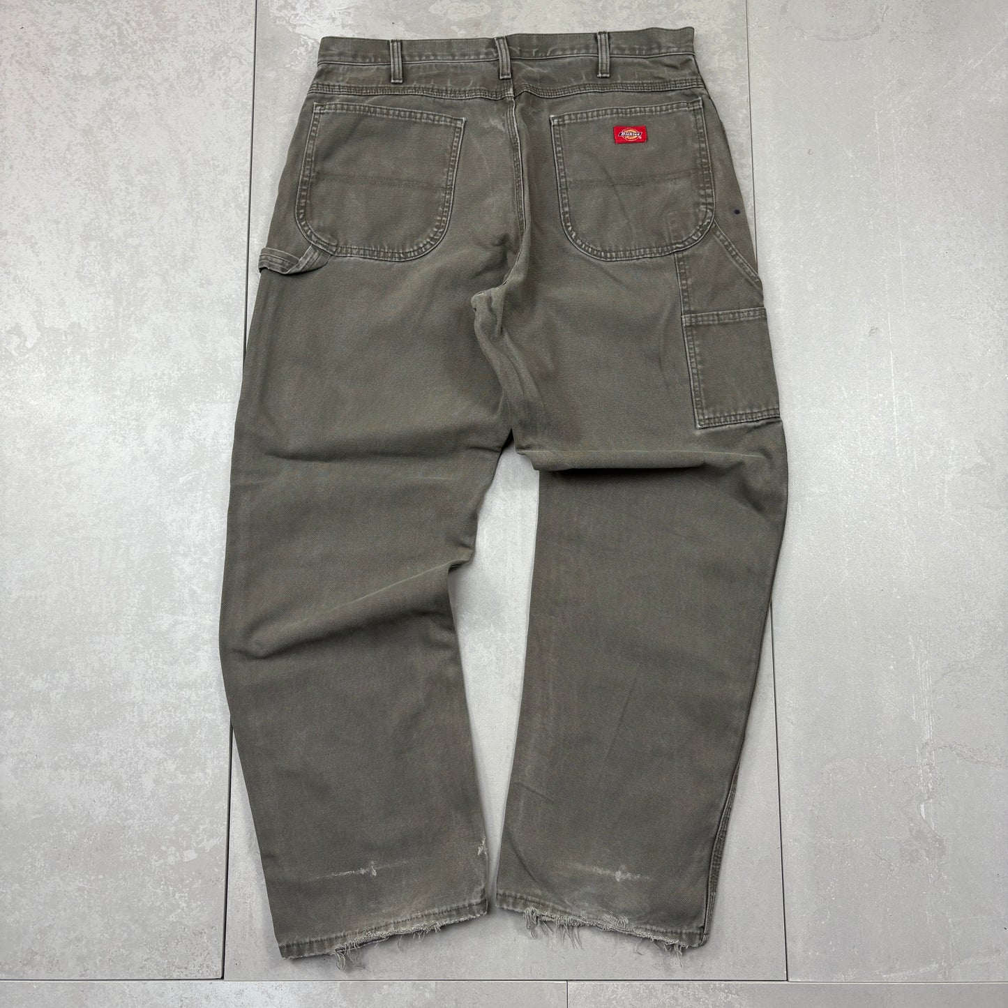 Vintage Dickies Workwear Carpenter Green Khaki Baggy Trousers - 36