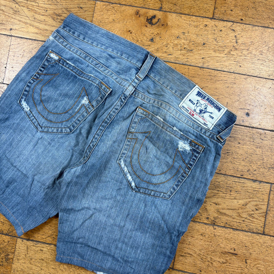 Vintage True Religion Blue Embroidered Y2K Shorts Jorts - 40