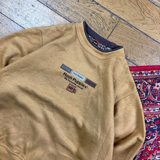 Vintage 90s Hush Puppies Boxy Brown Embroidered Sweatshirt - L