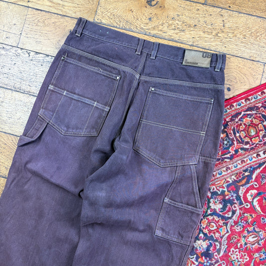 Vintage Brown Embroidered Y2K Hip Hop Baggy Jeans - 34