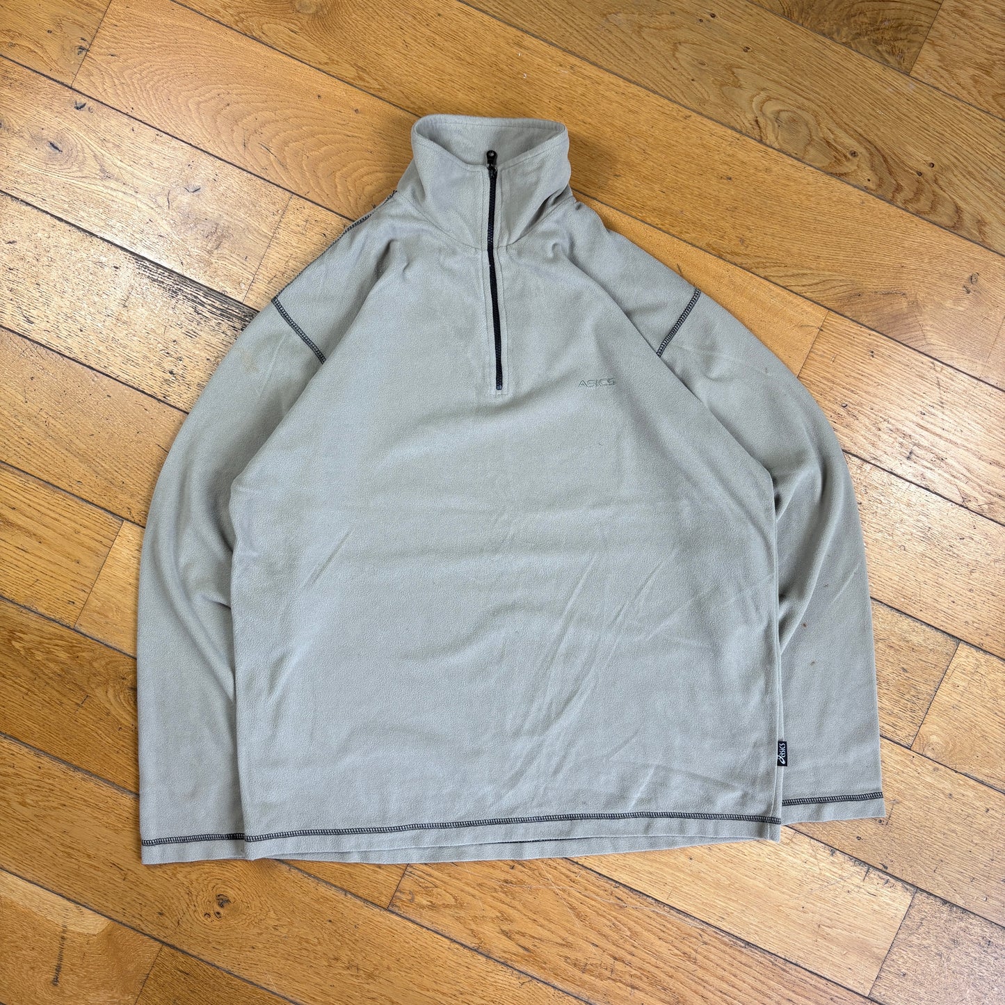 Vintage Asics Embroidered Green Cream Fleece Sweatshirt - M