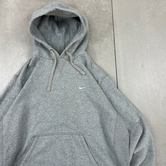 Vintage 00s Nike Grey Swoosh Hoodie Embroidered Sweatshirt - XXL