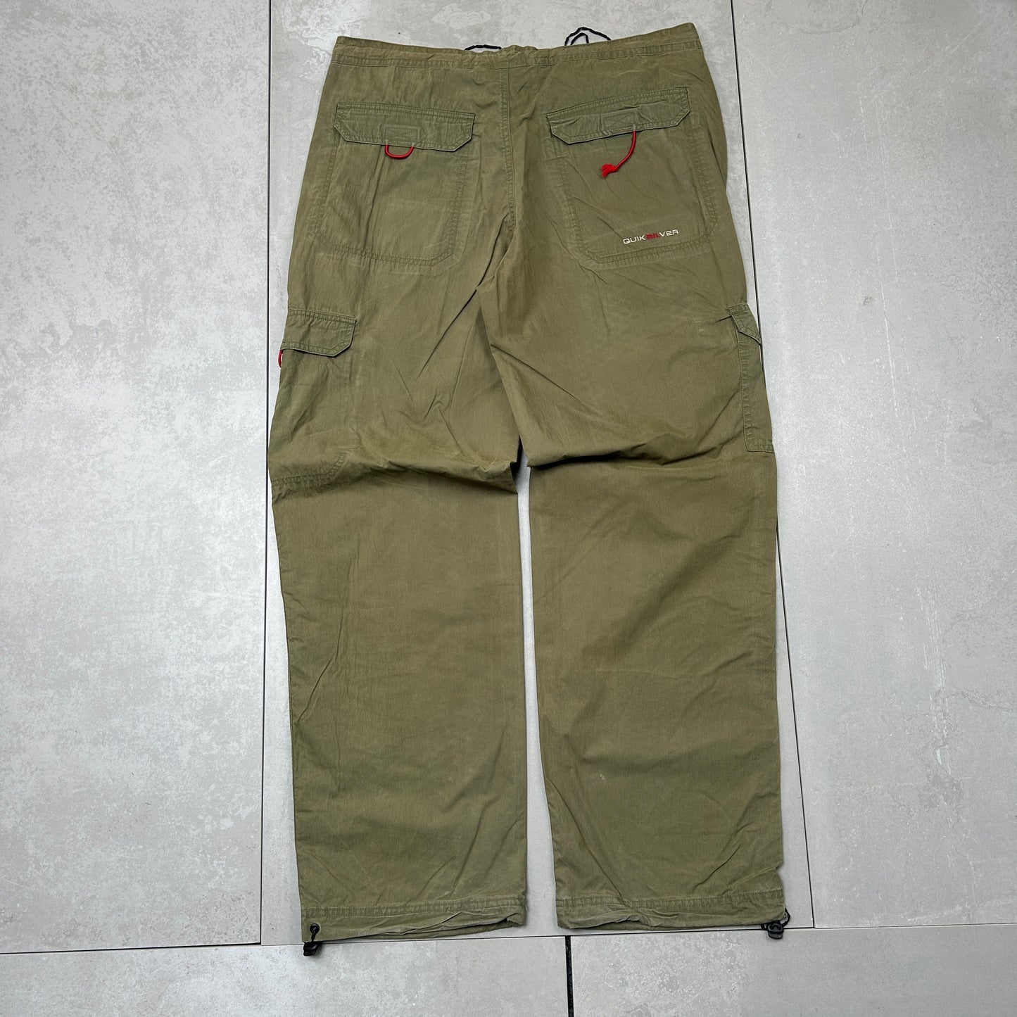 Vintage Quiksilver Green Baggy Tracksuit Cargo Track Pants Bottoms - 36