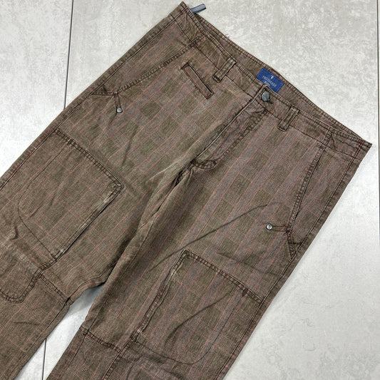Vintage Italian Brown Check Baggy Cargo Double Knee Trousers - 36