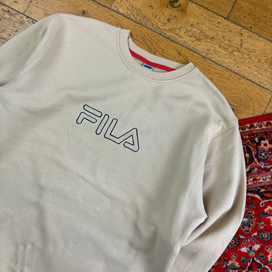 Vintage Fila Brown Cream Embroidered Sweatshirt - XL